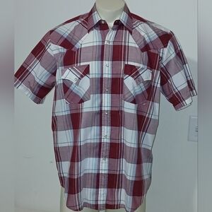 Ely Plains Mens Western Pearl Snap Short Sleeve Plaid Shirt Size L